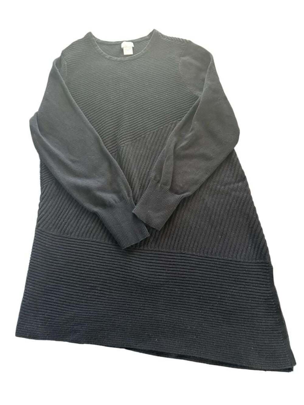 Chico's Black Ribbed Knit Asymmetric Hem Long Sleeve Sweater Size 1 M